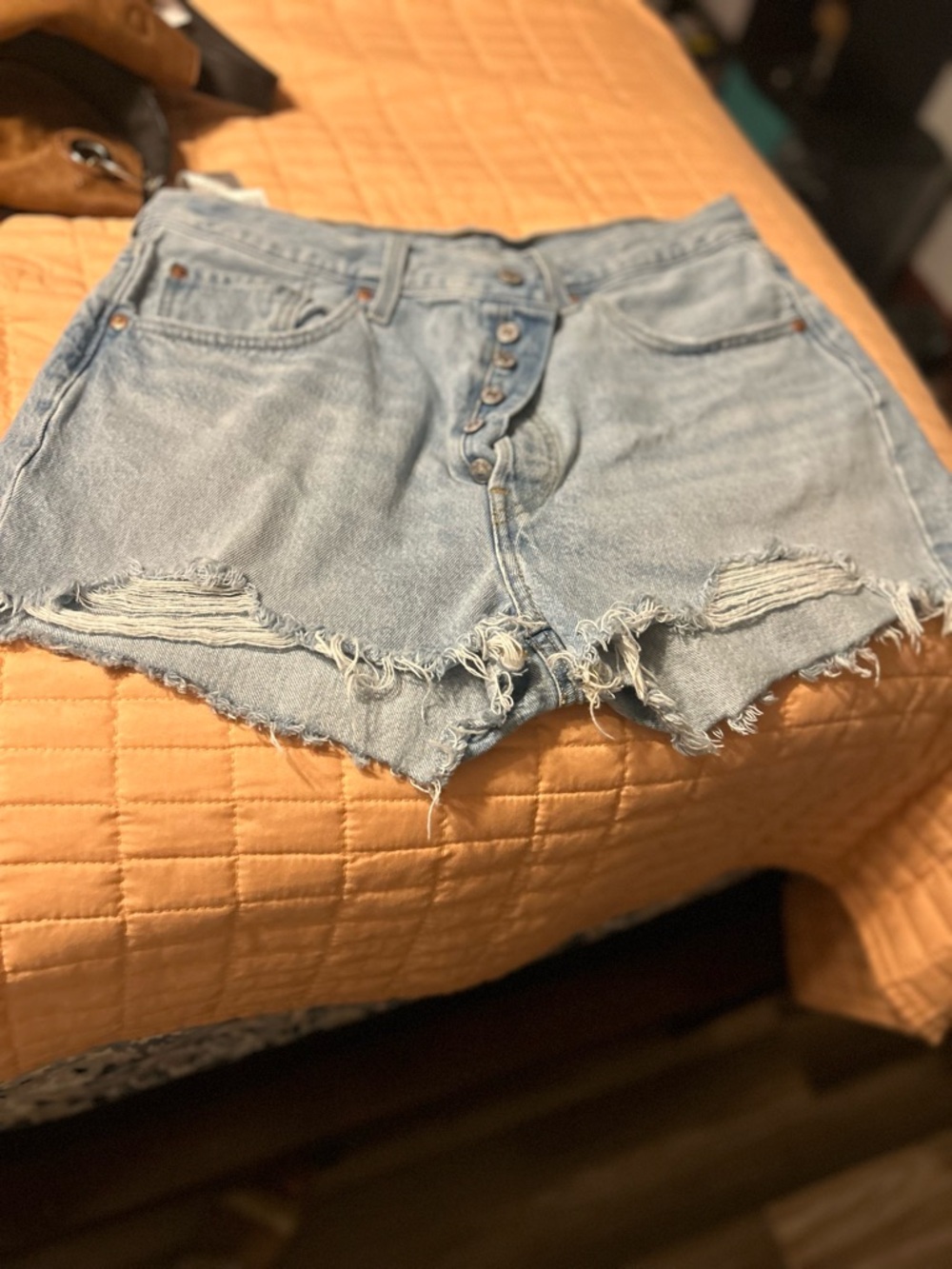 Levi's Light Wash Distressed Button-Fly Denim Shorts